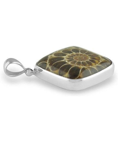 natural Ammonite Fossil Pendant 925 Sterling Silver Cushion Cut Square Cabochon $27.52 Pendants