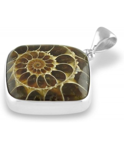 natural Ammonite Fossil Pendant 925 Sterling Silver Cushion Cut Square Cabochon $27.52 Pendants