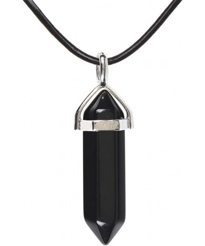 Natural Gemstone Hexagonal Pointed Reiki Chakra Pendant Genuine Leather Necklace 18 Black Agate $7.34 Necklaces