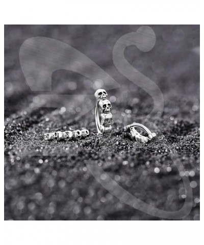 14G Skull Clicker Belly Button Rings for Women, 925 Sterling Silver Punk Belly Barbell Piercing Reverse Curved Navel Barbell ...