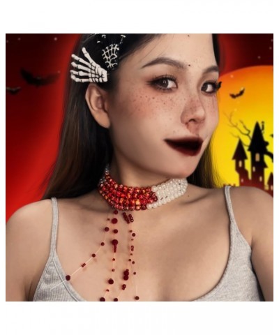 Bloody Pearl Necklace Vampire Choker Halloween Costume Jewelry for Women $8.39 Necklaces