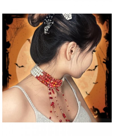 Bloody Pearl Necklace Vampire Choker Halloween Costume Jewelry for Women $8.39 Necklaces