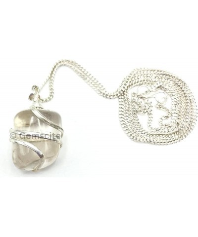 Wire Wrapped Tumbled Necklace With Silver Platted Chain & Cord - 18 inch Charm Necklace Jewelry Gift Clear Quartz $8.84 Neckl...