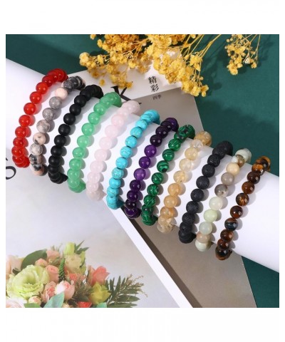 12 Pcs Healing Crystal Stone Bracelets for Women Men Semi-Precious Gemstone Bracelets 8mm Stone Beaded Bracelets Round Beads ...