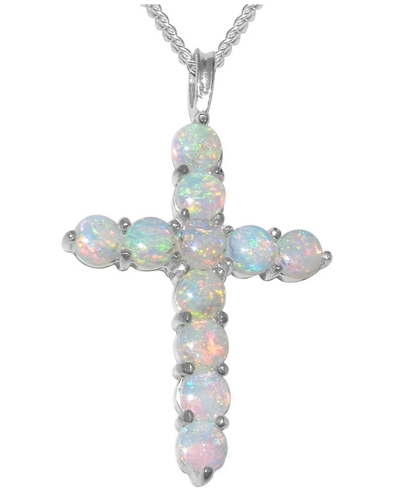 10k White Gold Natural Opal Womens Cross Pendant & Chain - Choice of Chain lengths 20.0 Inches $243.76 Necklaces