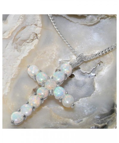 10k White Gold Natural Opal Womens Cross Pendant & Chain - Choice of Chain lengths 20.0 Inches $243.76 Necklaces