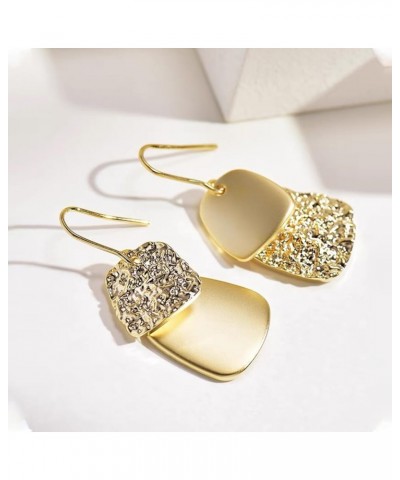 14k Gold Plated Geometric Ethnic Hammered Plate Fishhook Earrings Drop Dangle Earrings for Women $9.02 Earrings