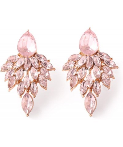 Rhinestone Cluster Drop Earrings Elegant Crystal Statement Earrings Bridal Wedding Prom Earrings for Women light pink rhinest...