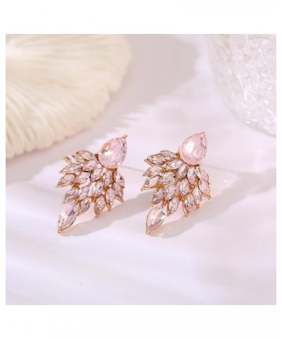 Rhinestone Cluster Drop Earrings Elegant Crystal Statement Earrings Bridal Wedding Prom Earrings for Women light pink rhinest...