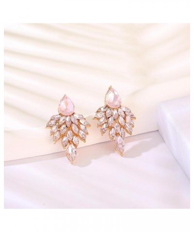 Rhinestone Cluster Drop Earrings Elegant Crystal Statement Earrings Bridal Wedding Prom Earrings for Women light pink rhinest...