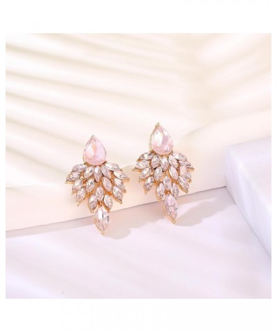 Rhinestone Cluster Drop Earrings Elegant Crystal Statement Earrings Bridal Wedding Prom Earrings for Women light pink rhinest...