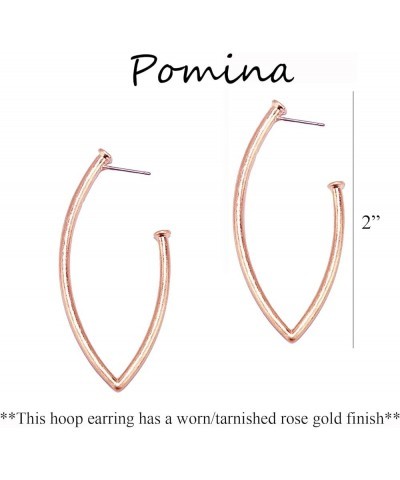 Gold Silver Textured Open Oval Hoop Earrings Fashion Geometric Oval Teardrop Hoop Earrings for Women Teen Marquise_Worn Rose ...