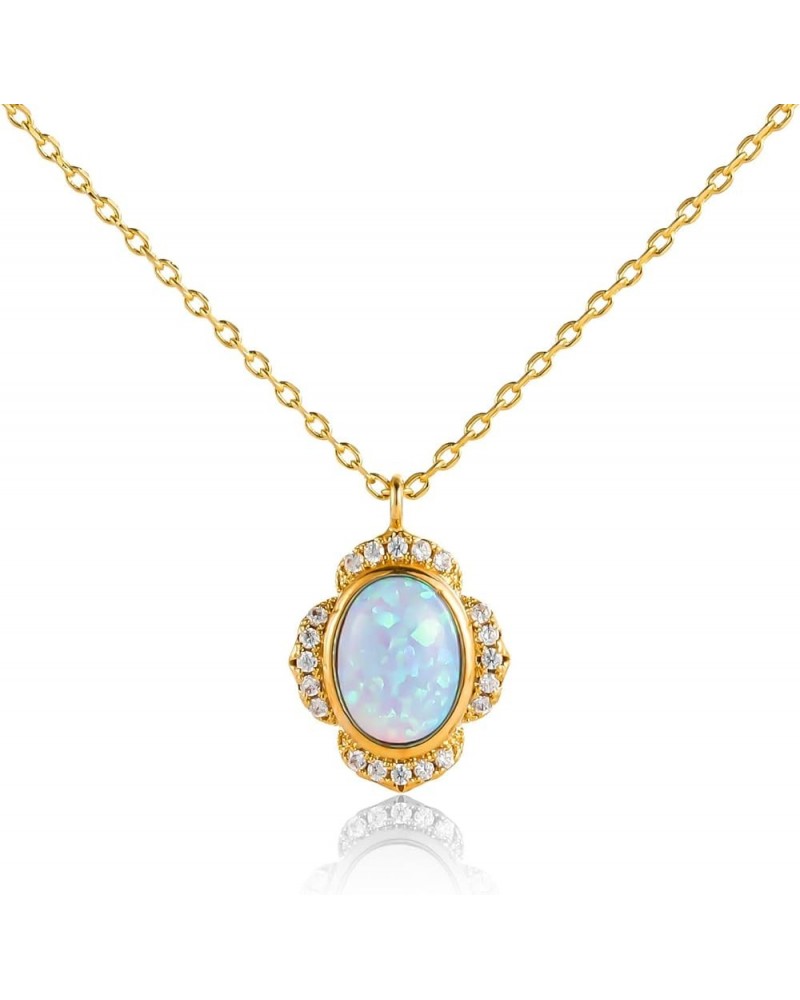 14K Gold Plated Layering Necklaces for Woman Girls Created Opal CZ Crystal Charm Adjustable Layered Necklace with Extention C...