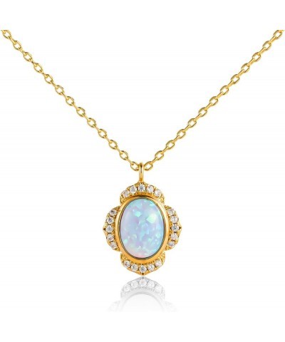 14K Gold Plated Layering Necklaces for Woman Girls Created Opal CZ Crystal Charm Adjustable Layered Necklace with Extention C...