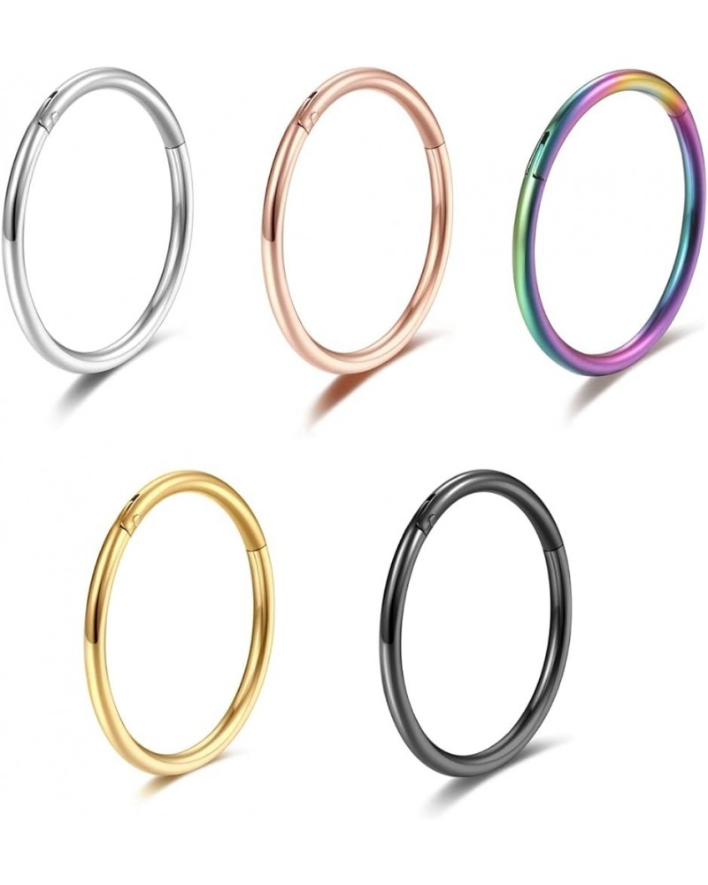 5 Pcs 20G 18G 16G Nose Rings Hoop Set 316L Surgical Steel Earrings Tragus Septum Piercing Cartilage Hoop For Women Men 16g 9m...