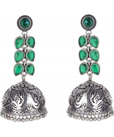 Bollywood Style Traditional Indian Oxidised Silver Jewelry Jhumki Jhumka Earrings for Women/Girls Green $10.19 Earrings