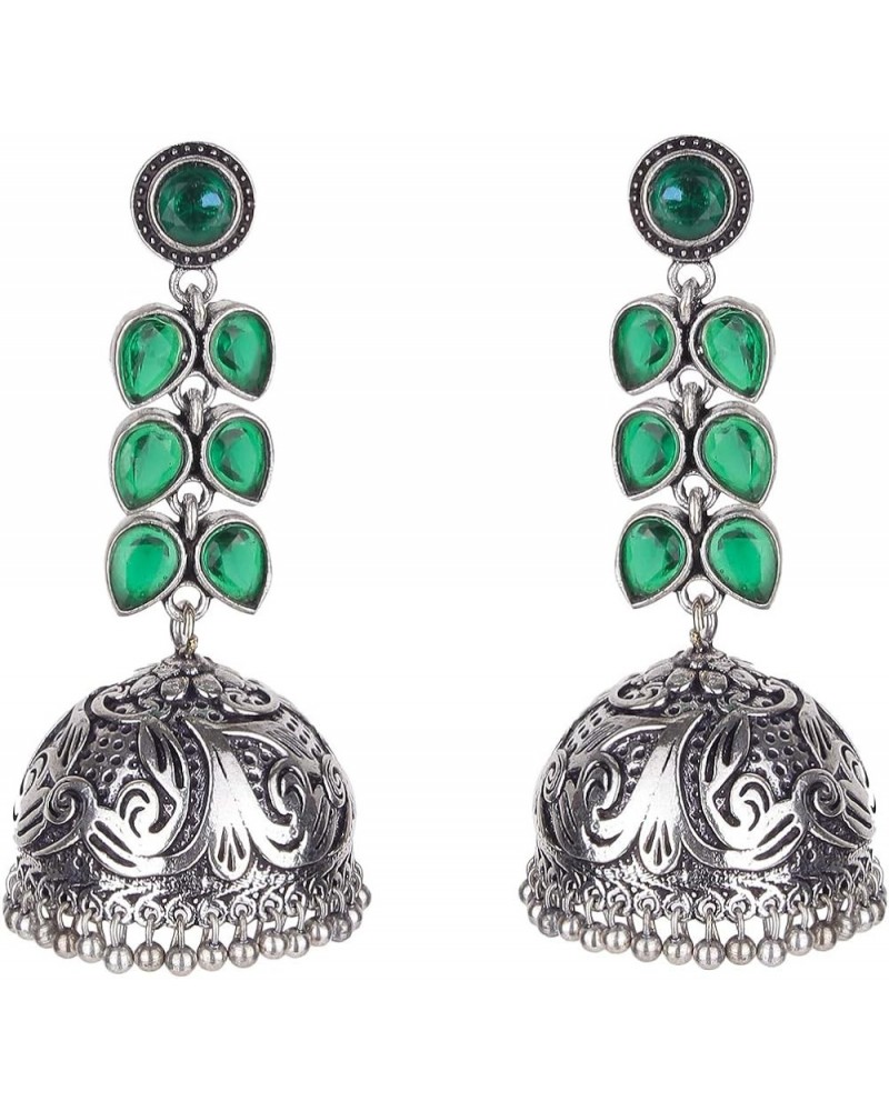 Bollywood Style Traditional Indian Oxidised Silver Jewelry Jhumki Jhumka Earrings for Women/Girls Green $10.19 Earrings