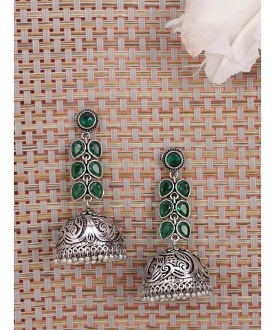 Bollywood Style Traditional Indian Oxidised Silver Jewelry Jhumki Jhumka Earrings for Women/Girls Green $10.19 Earrings