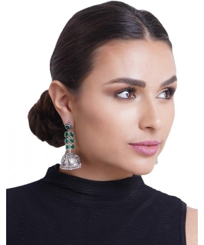 Bollywood Style Traditional Indian Oxidised Silver Jewelry Jhumki Jhumka Earrings for Women/Girls Green $10.19 Earrings