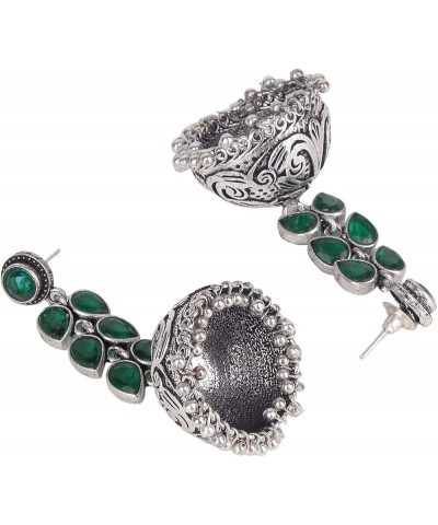 Bollywood Style Traditional Indian Oxidised Silver Jewelry Jhumki Jhumka Earrings for Women/Girls Green $10.19 Earrings