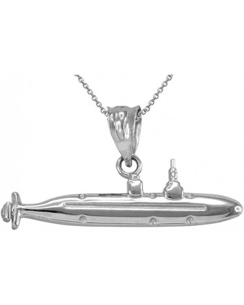 Polished 925 Sterling Silver Military Navy Submarine Warefare Boat Charm Pendant Necklace - Choice of Pendant Only or Chain L...