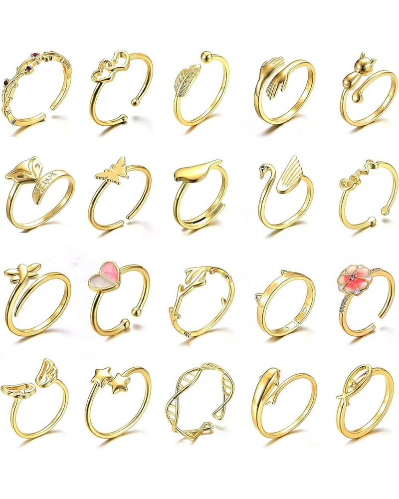 20 Pcs Adjustable Rings Set for Women - Finger Rings Pack Stackable Rings for Teens- Cute Rings for Teen Girls -in Gold and S...