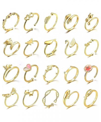 20 Pcs Adjustable Rings Set for Women - Finger Rings Pack Stackable Rings for Teens- Cute Rings for Teen Girls -in Gold and S...