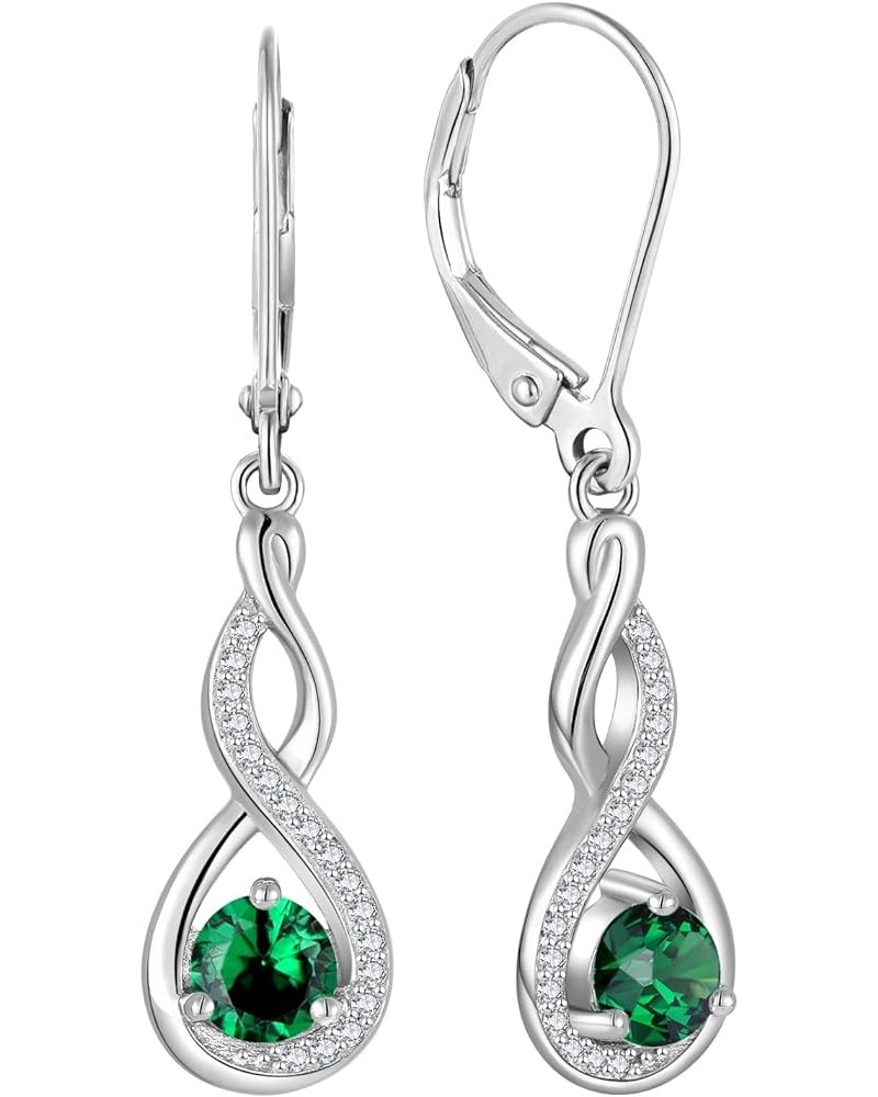 Infinity Dangle Earrings Sterling Silver Twisted Leverback Earring Gemstones Jewelry for Women 5-emerald-May $30.55 Earrings