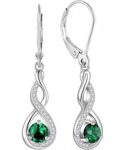 Infinity Dangle Earrings Sterling Silver Twisted Leverback Earring Gemstones Jewelry for Women 5-emerald-May $30.55 Earrings