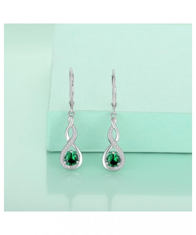 Infinity Dangle Earrings Sterling Silver Twisted Leverback Earring Gemstones Jewelry for Women 5-emerald-May $30.55 Earrings