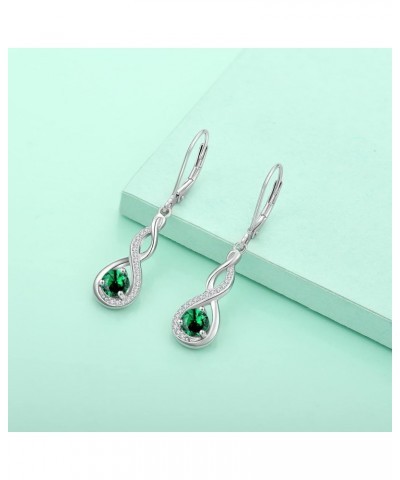 Infinity Dangle Earrings Sterling Silver Twisted Leverback Earring Gemstones Jewelry for Women 5-emerald-May $30.55 Earrings