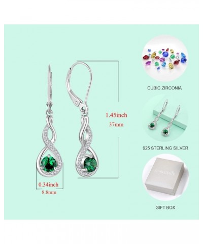 Infinity Dangle Earrings Sterling Silver Twisted Leverback Earring Gemstones Jewelry for Women 5-emerald-May $30.55 Earrings