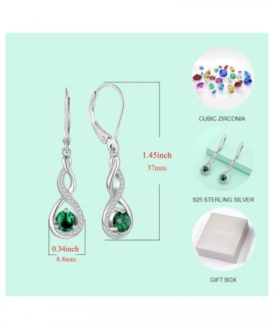 Infinity Dangle Earrings Sterling Silver Twisted Leverback Earring Gemstones Jewelry for Women 5-emerald-May $30.55 Earrings