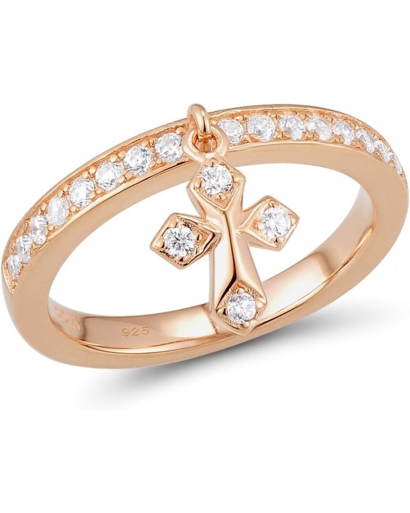 925 Sterling Silver Dangle Ring Cubic Zirconia Jewelry for Women (Cross, Rose Gold Plated) $15.68 Rings