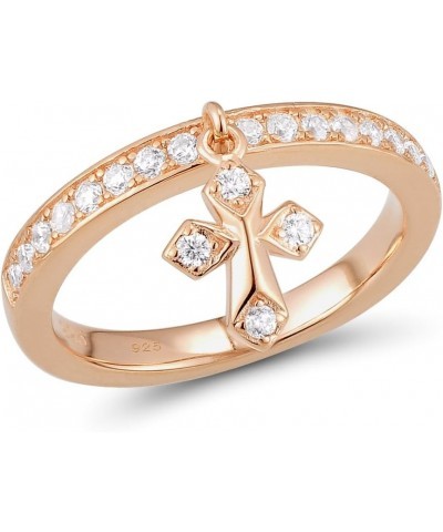 925 Sterling Silver Dangle Ring Cubic Zirconia Jewelry for Women (Cross, Rose Gold Plated) $15.68 Rings