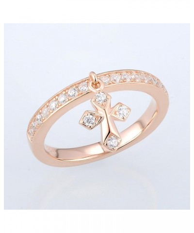 925 Sterling Silver Dangle Ring Cubic Zirconia Jewelry for Women (Cross, Rose Gold Plated) $15.68 Rings