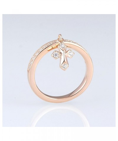 925 Sterling Silver Dangle Ring Cubic Zirconia Jewelry for Women (Cross, Rose Gold Plated) $15.68 Rings