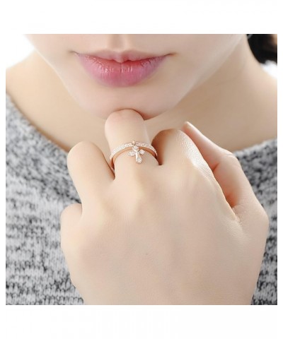 925 Sterling Silver Dangle Ring Cubic Zirconia Jewelry for Women (Cross, Rose Gold Plated) $15.68 Rings