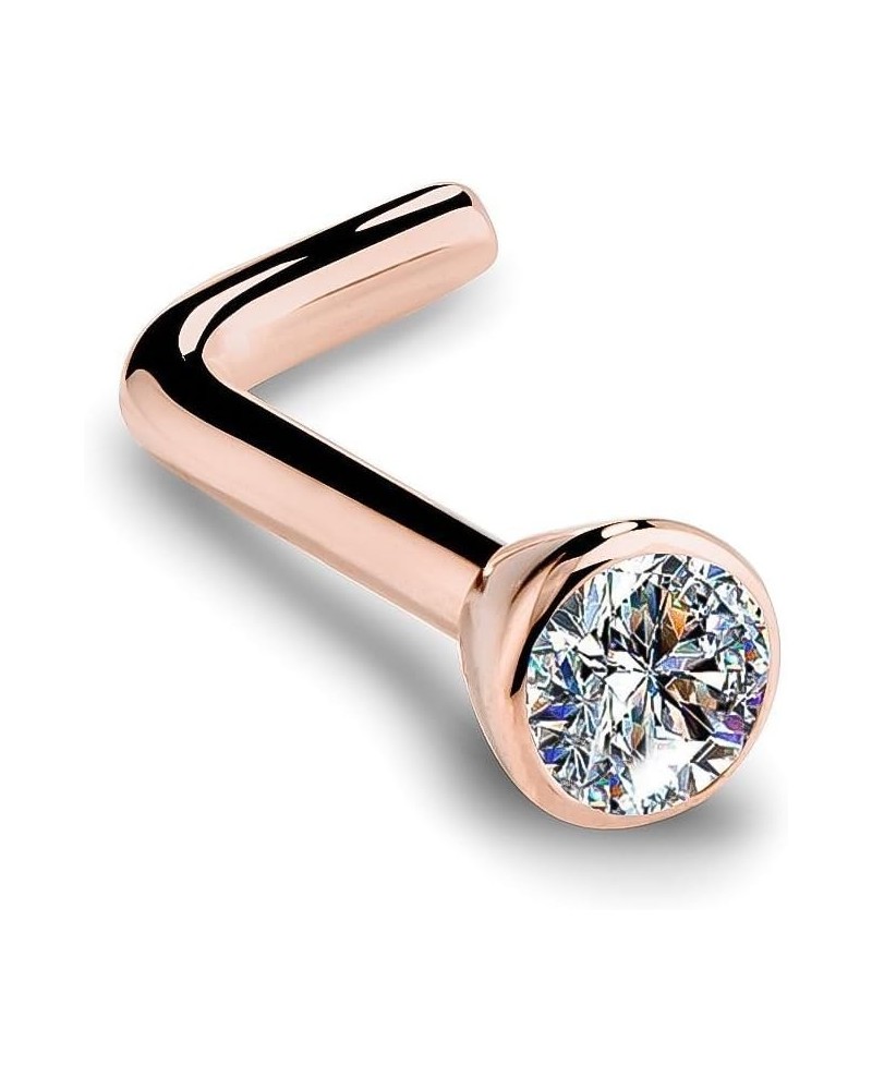 14K Rose Gold Diamond Nose Ring with Flush Bezel Setting - 18 Gauge, I1 1.5mm Diamond (tiny) $43.70 Body Jewelry