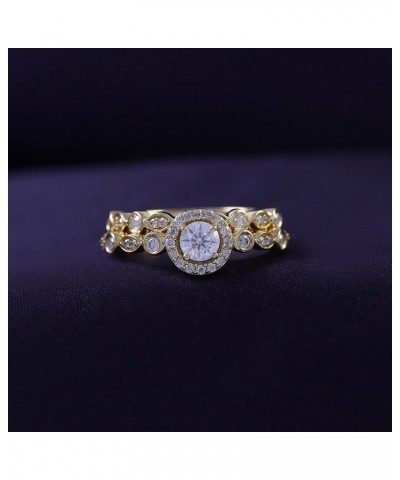 1/2 ct. t.w Center 4MM Round Cut Lab Created Moissanite Diamond Halo Vintage Style Bridal Ring Set In 14K Gold Over Sterling ...