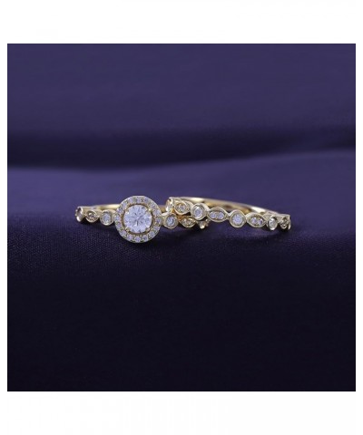 1/2 ct. t.w Center 4MM Round Cut Lab Created Moissanite Diamond Halo Vintage Style Bridal Ring Set In 14K Gold Over Sterling ...