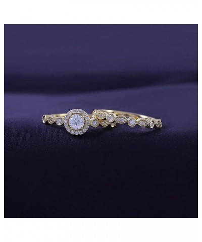 1/2 ct. t.w Center 4MM Round Cut Lab Created Moissanite Diamond Halo Vintage Style Bridal Ring Set In 14K Gold Over Sterling ...