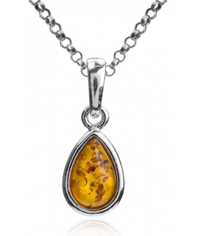 Amber Sterling Silver Teardrop Pendant Necklace 18 Inches $13.34 Necklaces