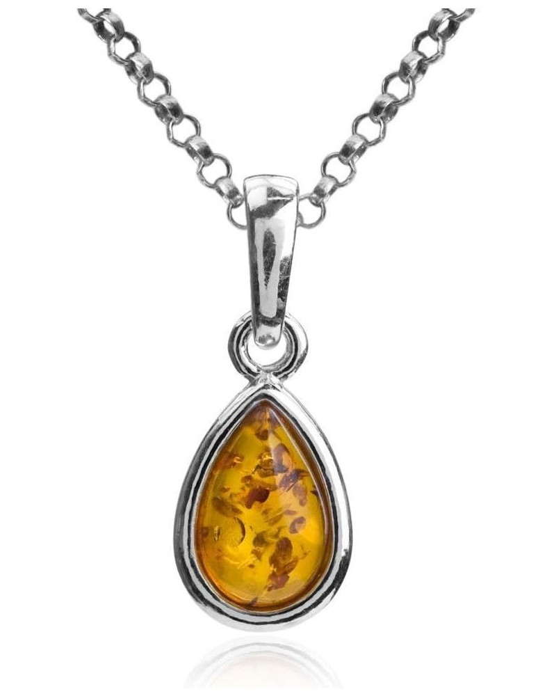 Amber Sterling Silver Teardrop Pendant Necklace 18 Inches $13.34 Necklaces