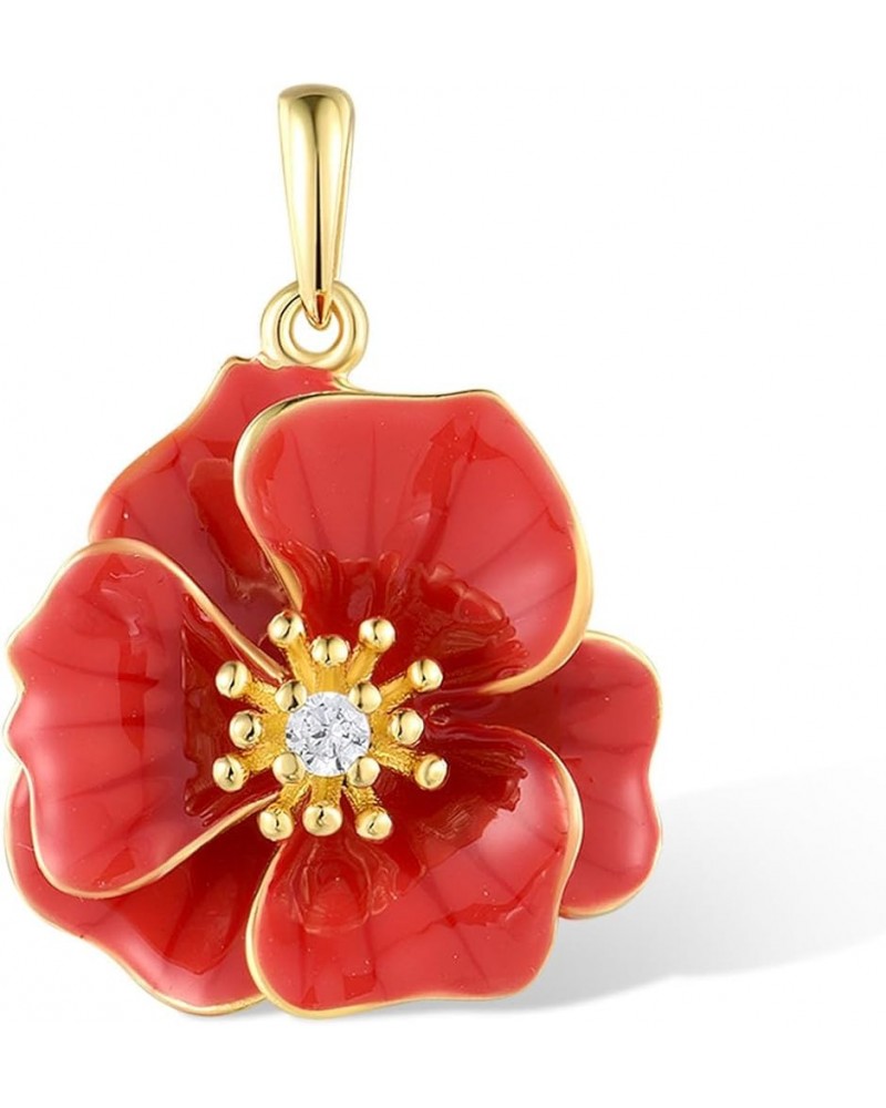 925 Sterling Silver Handmade Enamel Flower Pendant for Women [C]Peony-Red $15.29 Necklaces