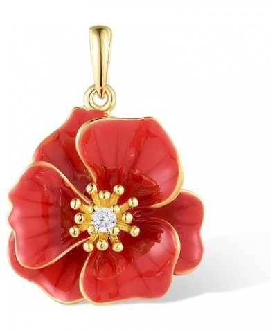 925 Sterling Silver Handmade Enamel Flower Pendant for Women [C]Peony-Red $15.29 Necklaces