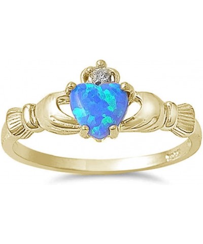 Sterling Silver Irish Claddagh Simulated Gemstone Promise Ring Available Yellow Gold Plated Blue Opal $13.19 Rings