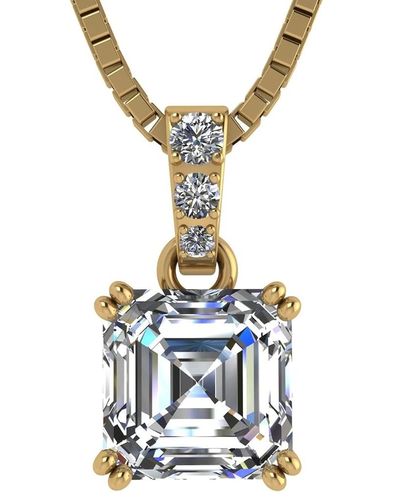 Asscher Cut CZ Simulated Diamond Solitaire Necklace Sterling Silver 8mm-3.00ct yellow gold plated $24.27 Necklaces