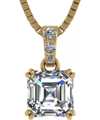 Asscher Cut CZ Simulated Diamond Solitaire Necklace Sterling Silver 8mm-3.00ct yellow gold plated $24.27 Necklaces