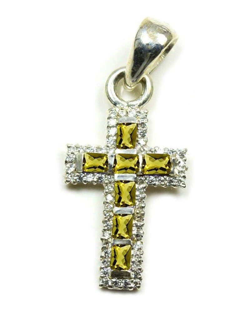 Choose Your Color Natural Gemstone Sterling Silver Cross Pendant Cluster Style Handmade Necklaces Natural-Lemon Quartz $14.80...